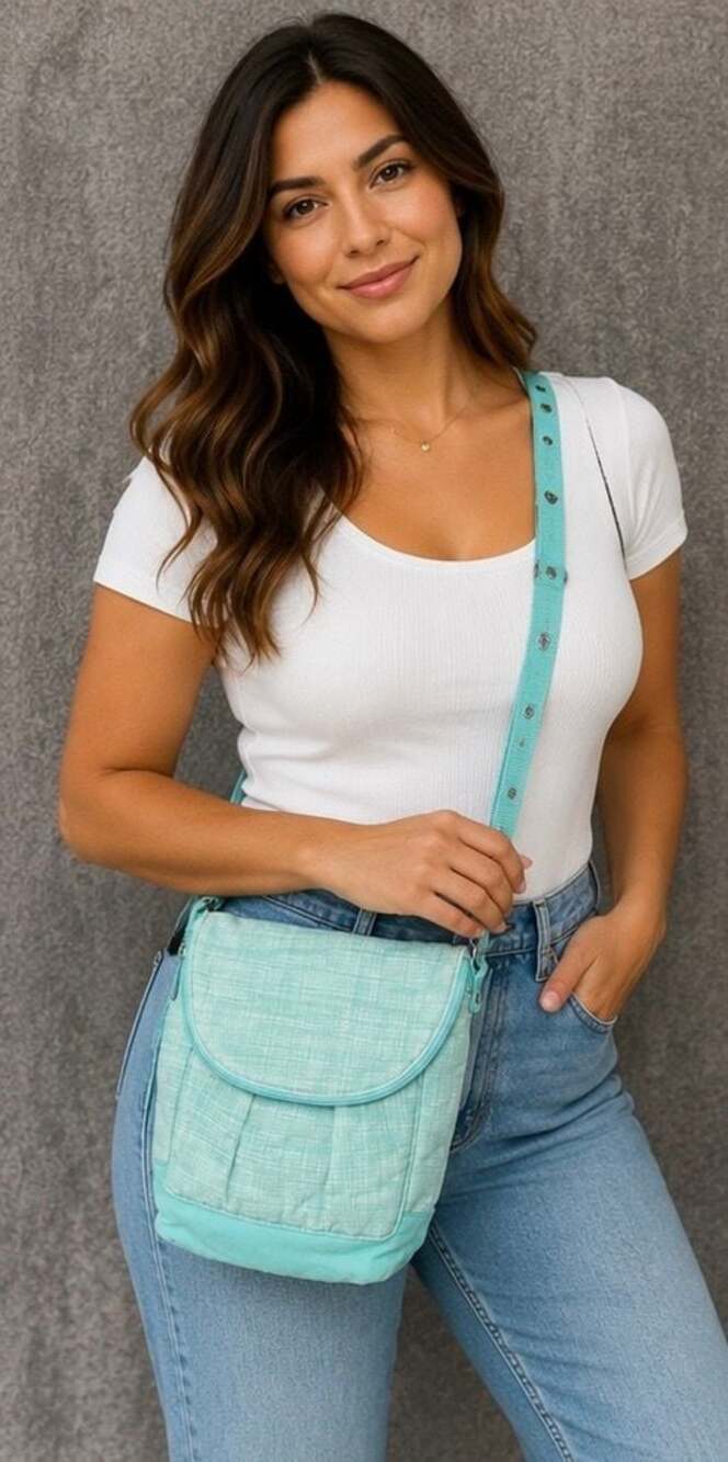 Thirty-One Gifts Organizing Shoulder Bag in Teal Crosshatch